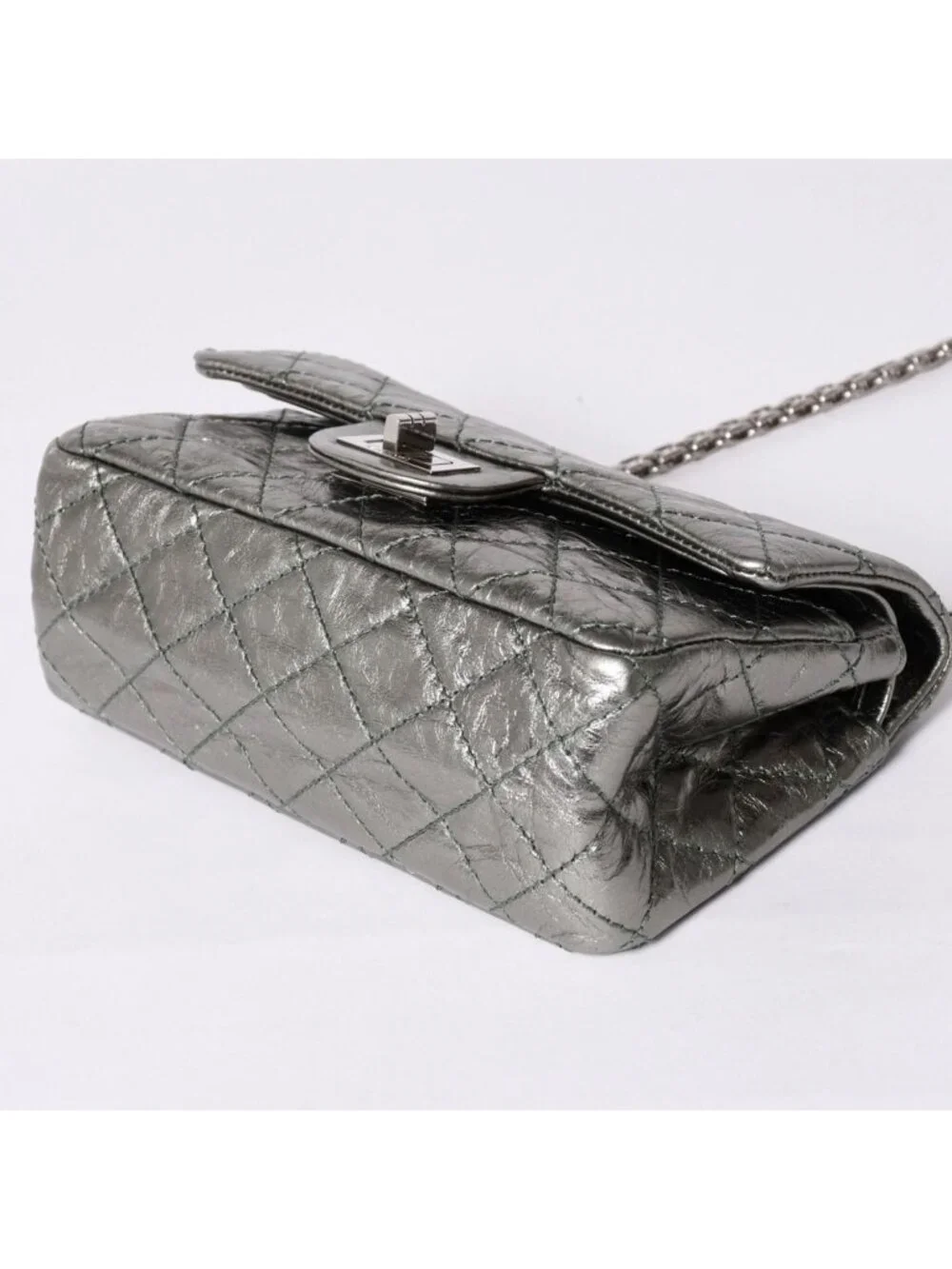 Chanel 2.55 Double Flap Chain Shoulder Bag Vintage Calfskin Metallic Green